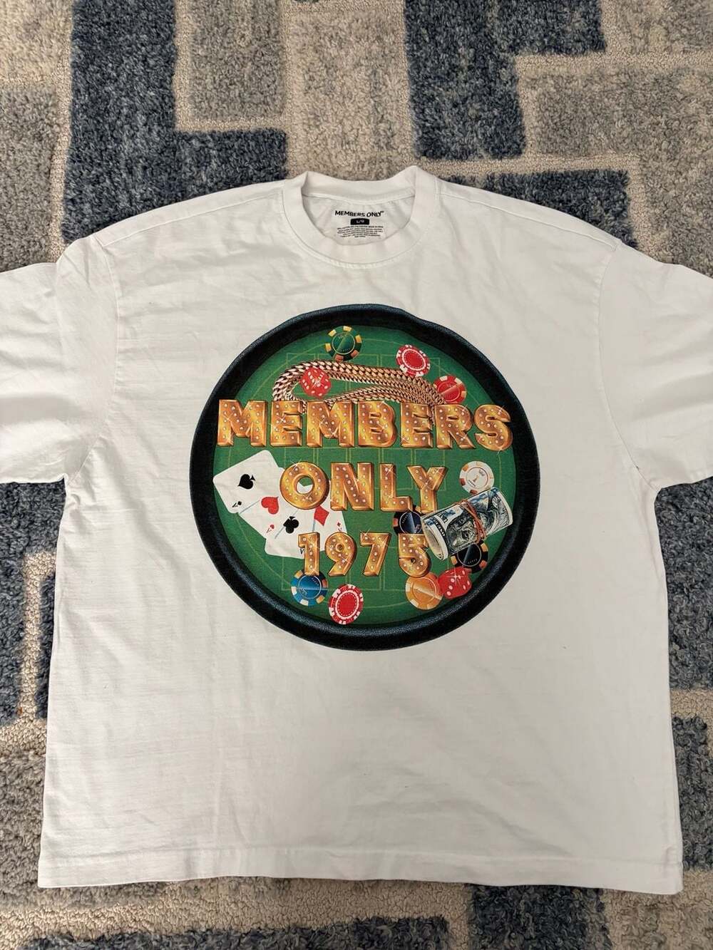 Members Only Graphic T-Shirt Size L White Vegas Casino Poker 1975